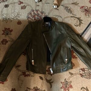Bally Switzerland olive green leather coat authentic.